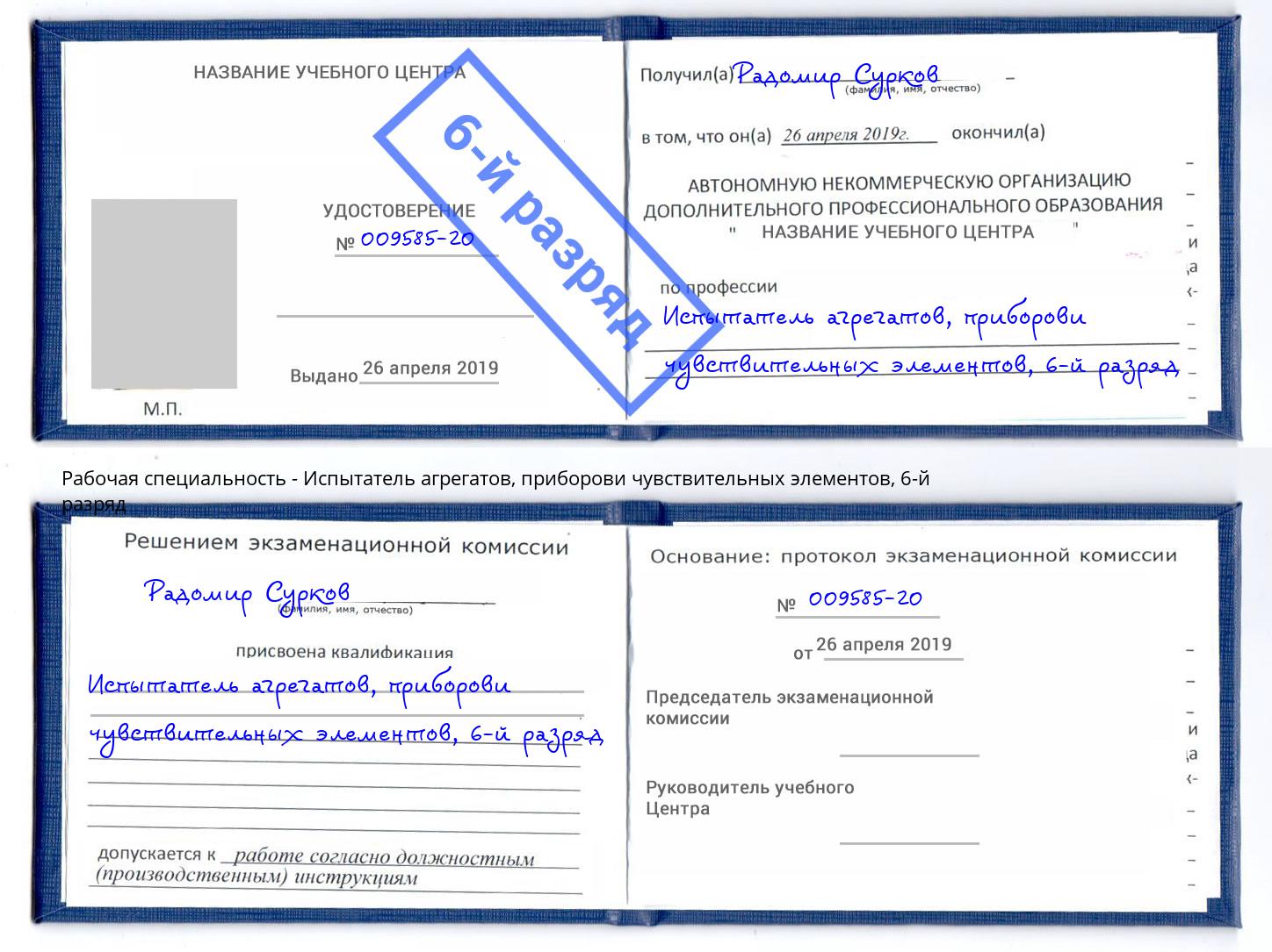 корочка 6-й разряд Испытатель агрегатов, приборови чувствительных элементов Барнаул