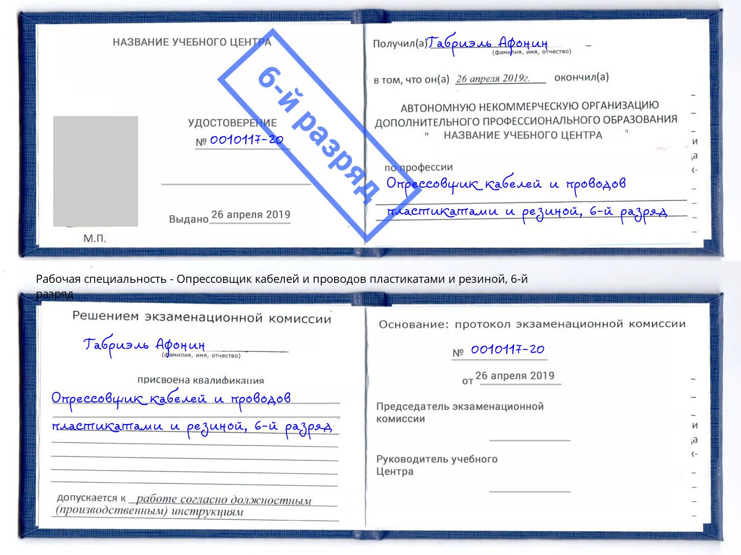 корочка 6-й разряд Опрессовщик кабелей и проводов пластикатами и резиной Барнаул