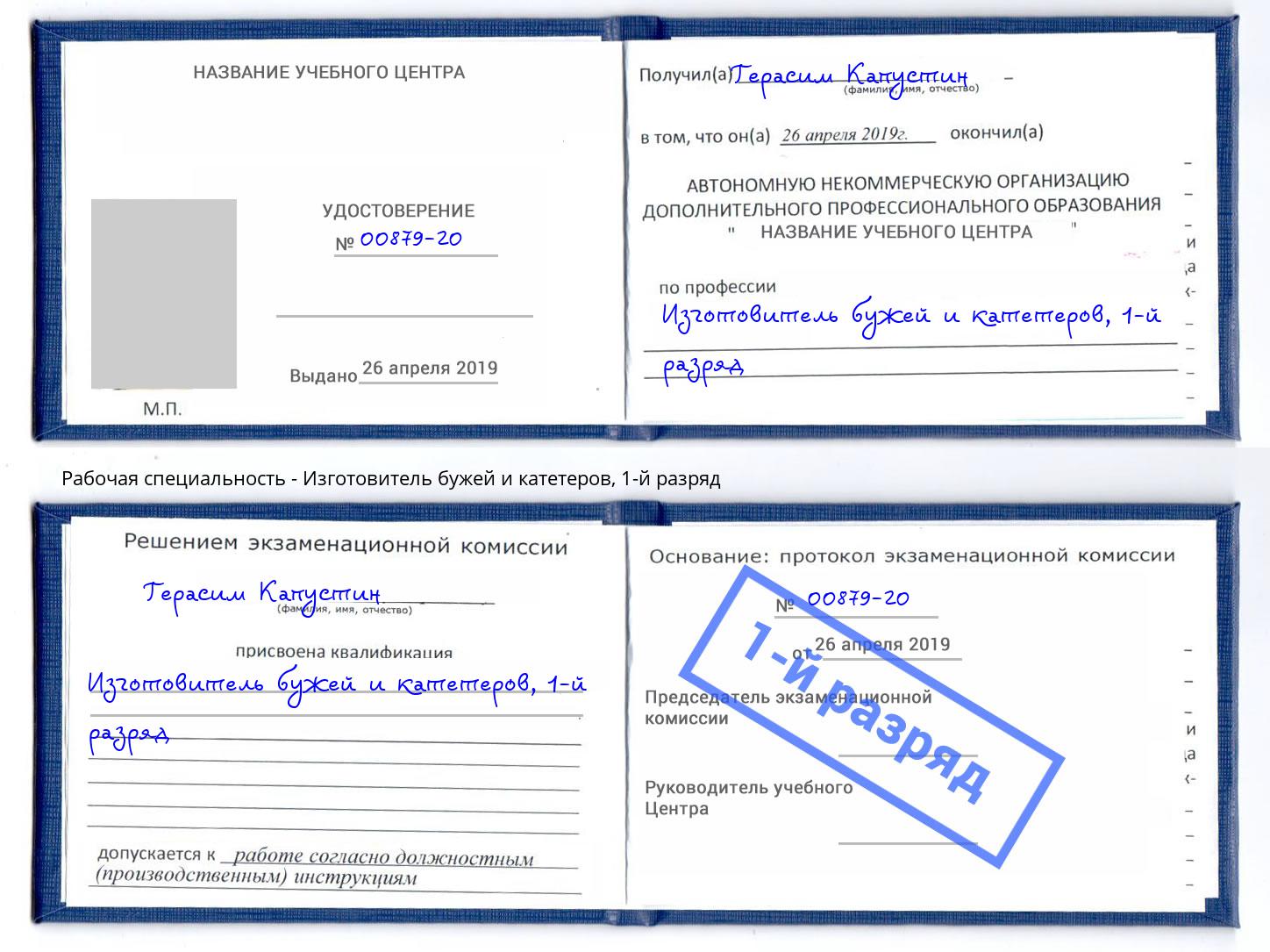 корочка 1-й разряд Изготовитель бужей и катетеров Барнаул