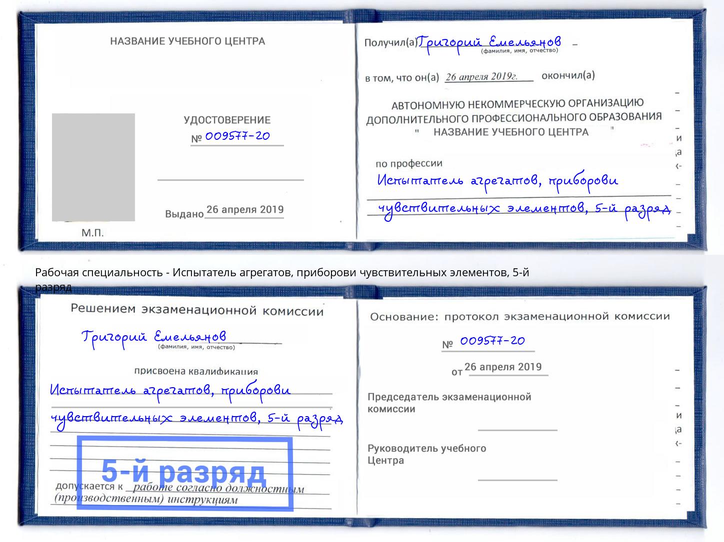 корочка 5-й разряд Испытатель агрегатов, приборови чувствительных элементов Барнаул