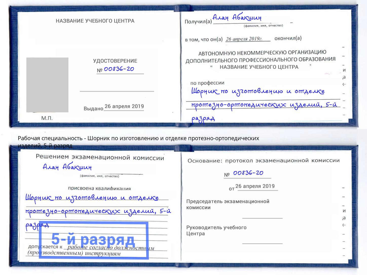 корочка 5-й разряд Шорник по изготовлению и отделке протезно-ортопедических изделий Барнаул