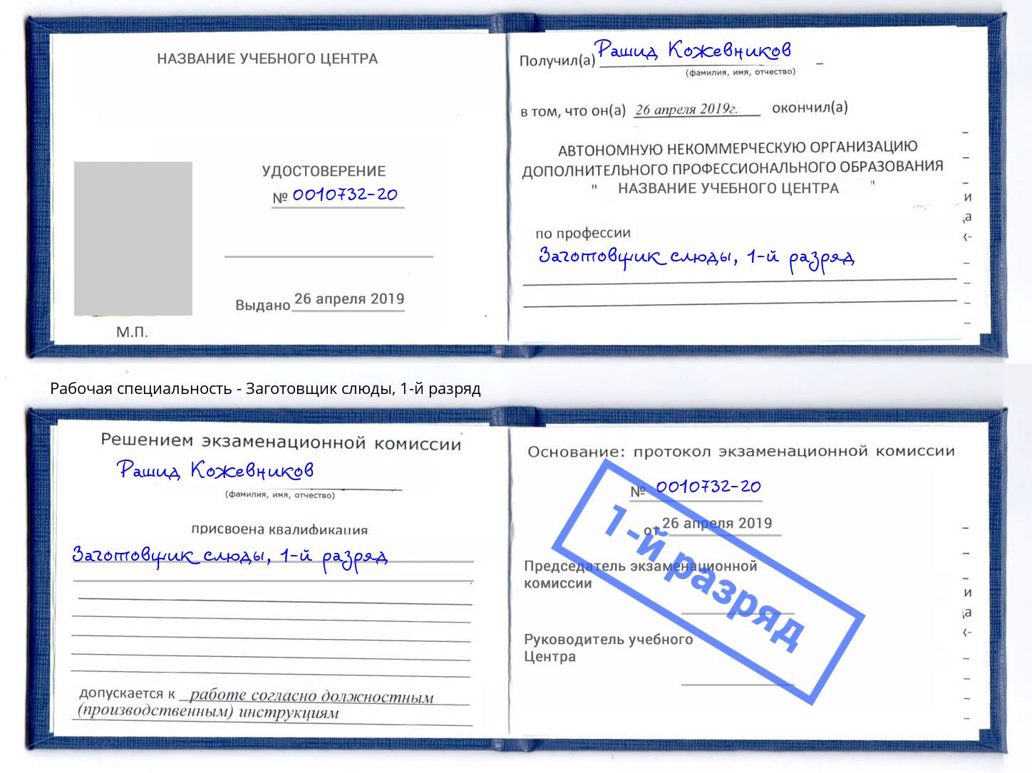 корочка 1-й разряд Заготовщик слюды Барнаул