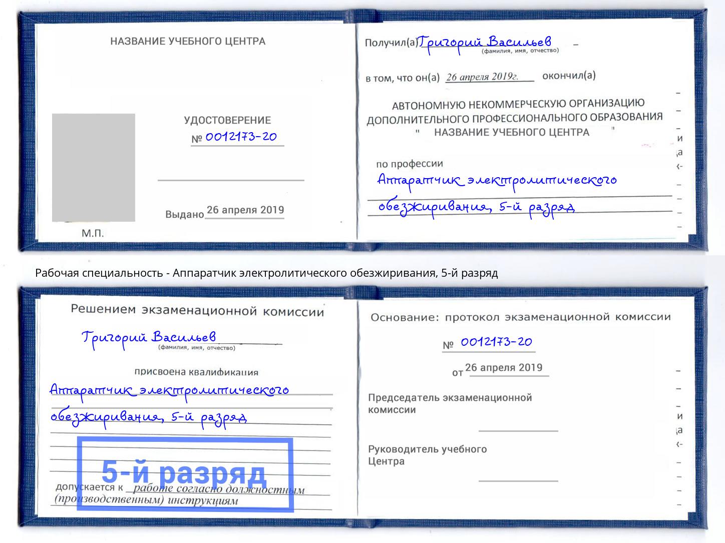 корочка 5-й разряд Аппаратчик электролитического обезжиривания Барнаул