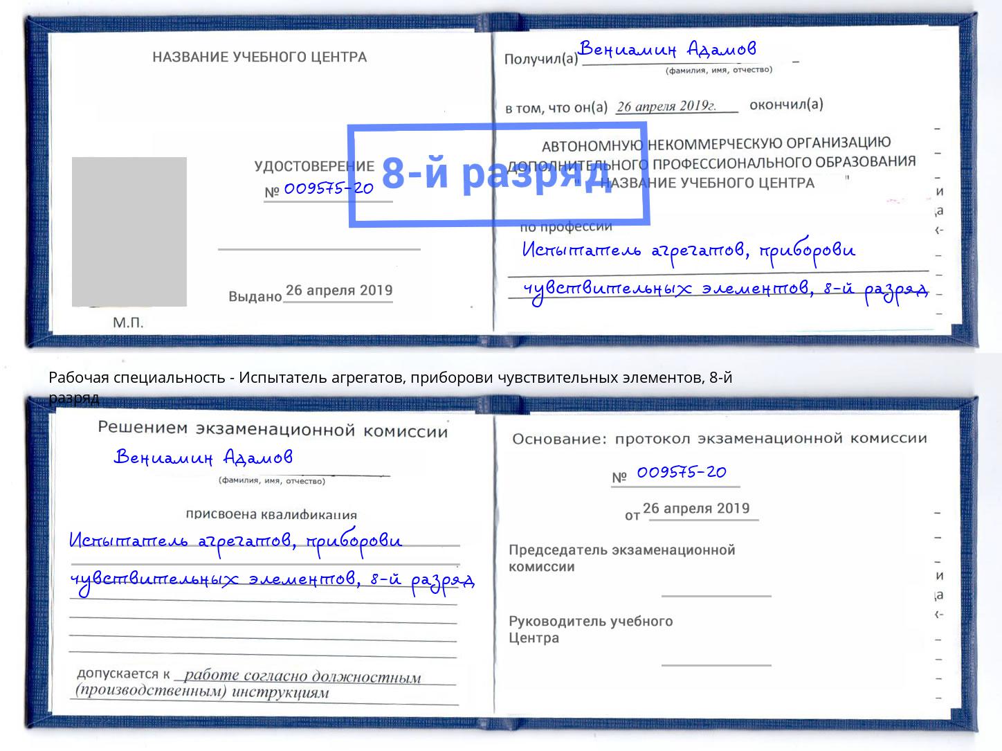 корочка 8-й разряд Испытатель агрегатов, приборови чувствительных элементов Барнаул
