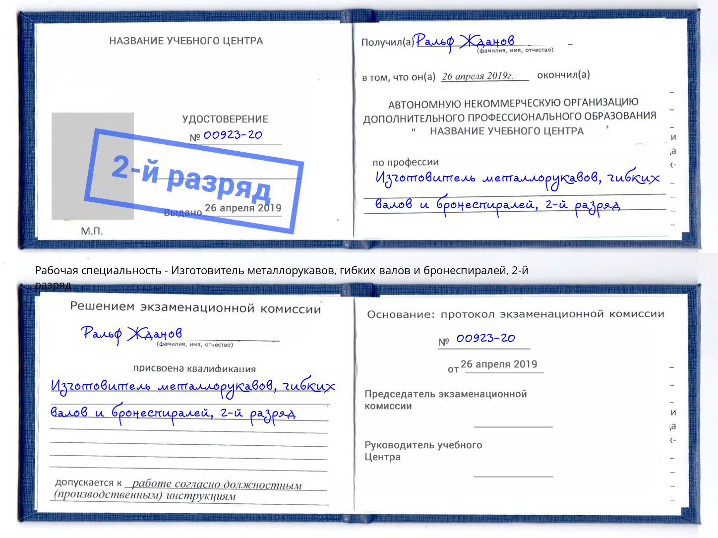 корочка 2-й разряд Изготовитель металлорукавов, гибких валов и бронеспиралей Барнаул